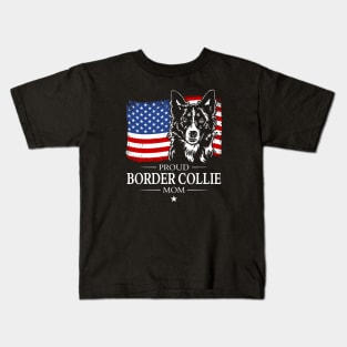 Proud Border Collie Mom American Flag patriotic dog Kids T-Shirt